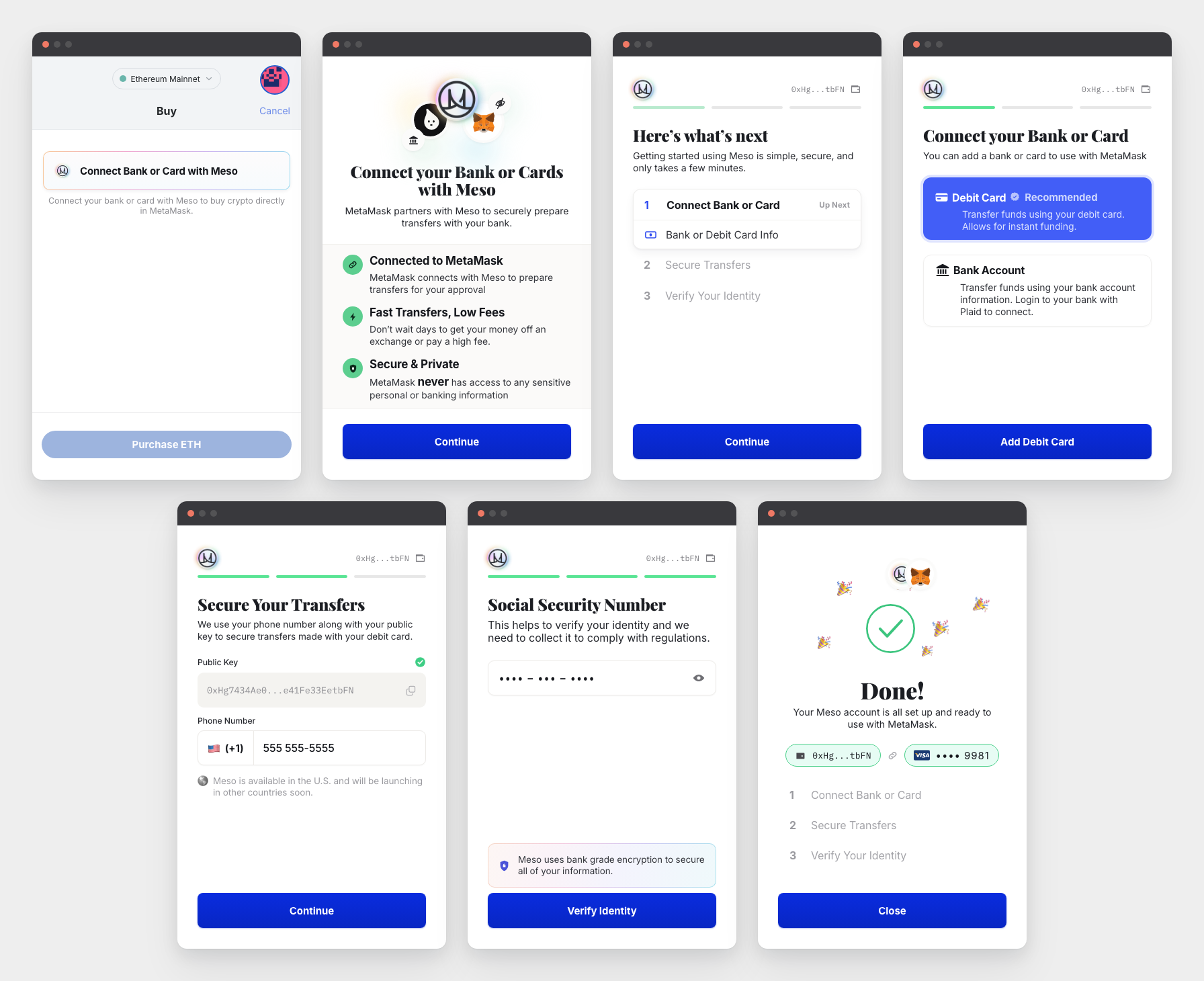 The first Meso onboarding prototype, seven screens